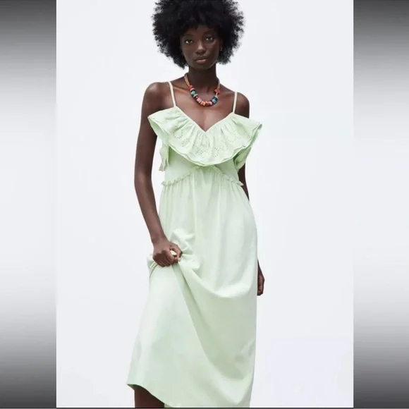 Zara | Dresses | Zara Mint Green Cotton Eyelet Ruffle Dress | Poshmark